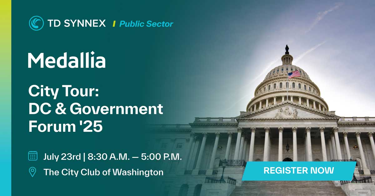 Text reads: Medallia City Tour: DC & Government Forum