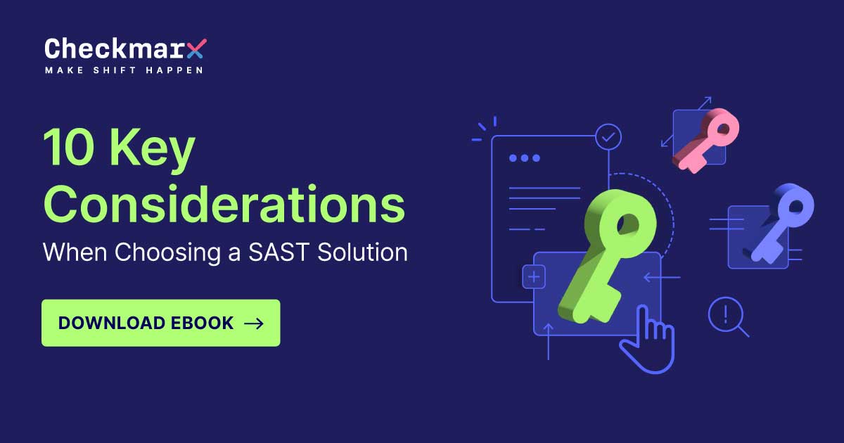 Text reads: 10 Key Considerations When Choosing a SAST Solution" CTA: Download eBook  