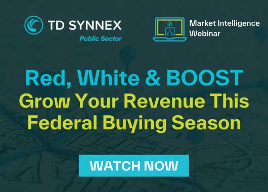 Text reads: Text reads: Red, White & BOOST: Grow Your Revenue This Federal Buying Season. CTA: Watch Now