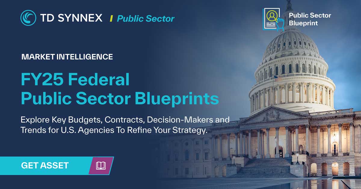 Text reads: Take a Deep Dive Into FY25 Federal Public Sector Blueprints