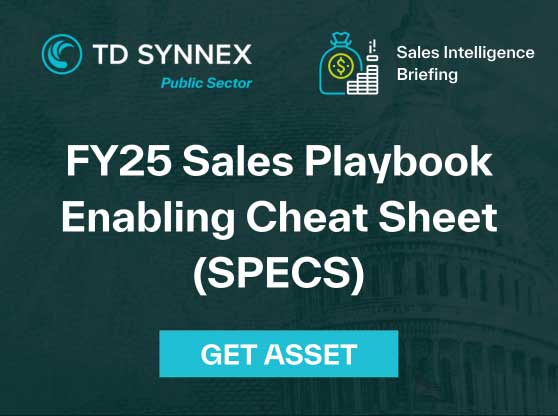 Text reads: FY25 Sales Playbook Enabling Cheat Sheet (SPECS). CTA: Get Asset