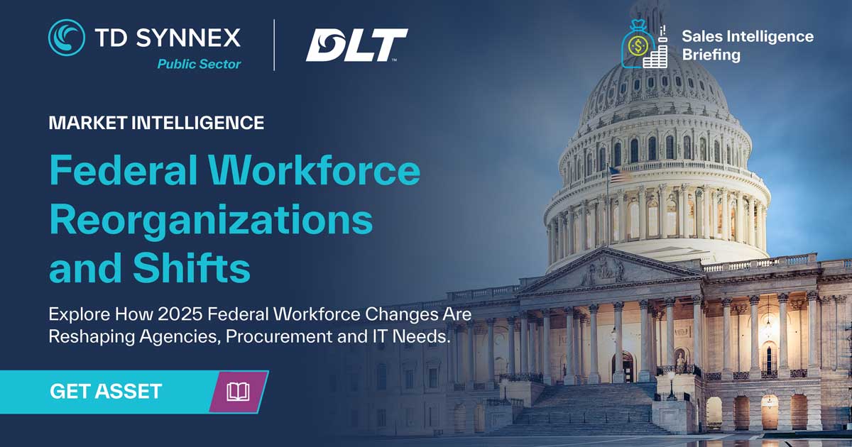 Text reads: Federal Workforce Reorganizations and Shifts