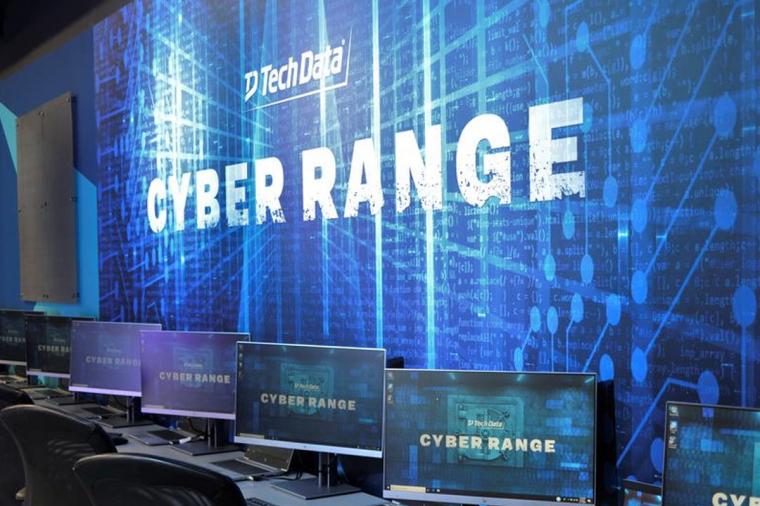 wall showing tech data cyber range with computers