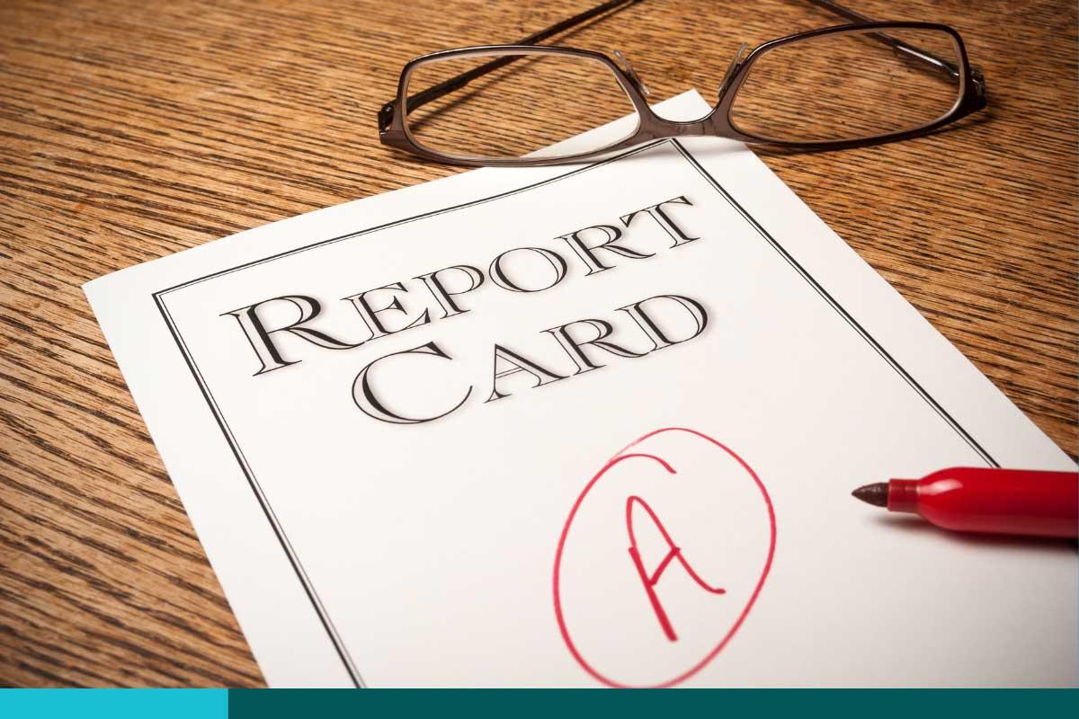 Report card with a big red A circled