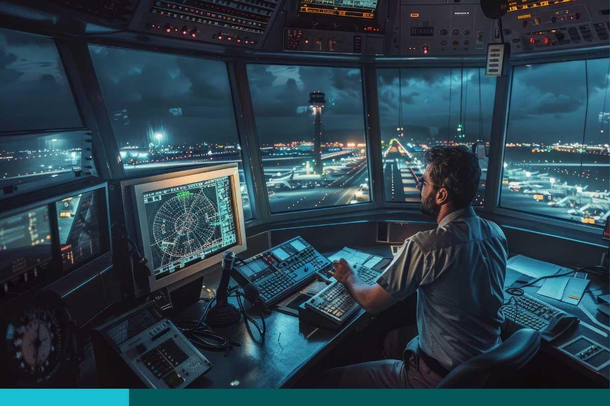 Air controller sitting at the command center